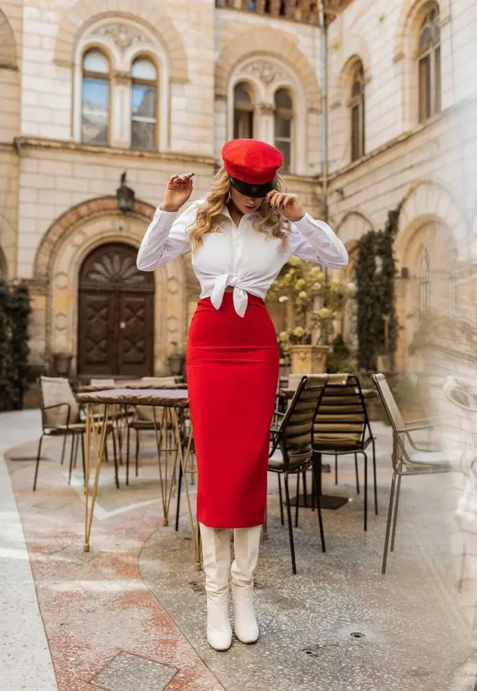 red midi pencil skirt, different types of skirt