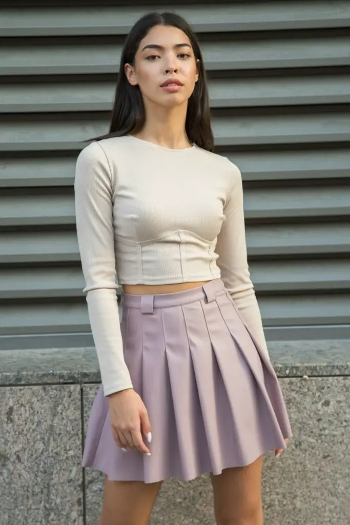 Faux leather purple box pleats skirt