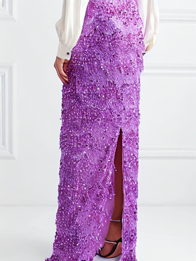 straight pencil maxi purple skirt with decorations for formal event