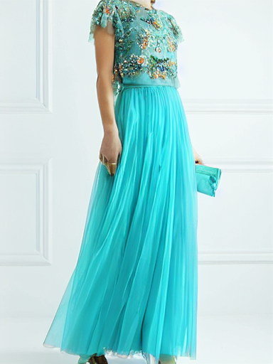 turquoise tulle maxi skirt